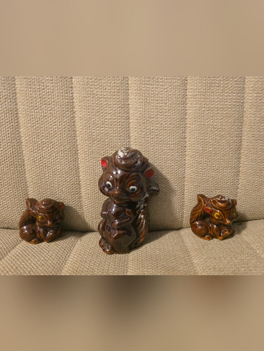 Mid Century 3 Piece Redware Skunk Family Figurines, Made in Japan